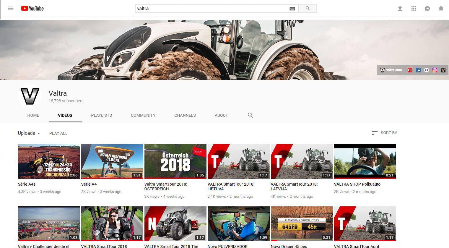 Valtra in Facebook und YouTube